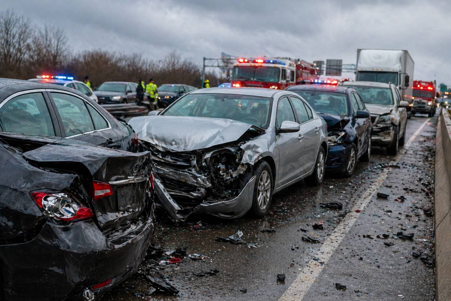 Multiple wrecked vehicles after a serious car accident